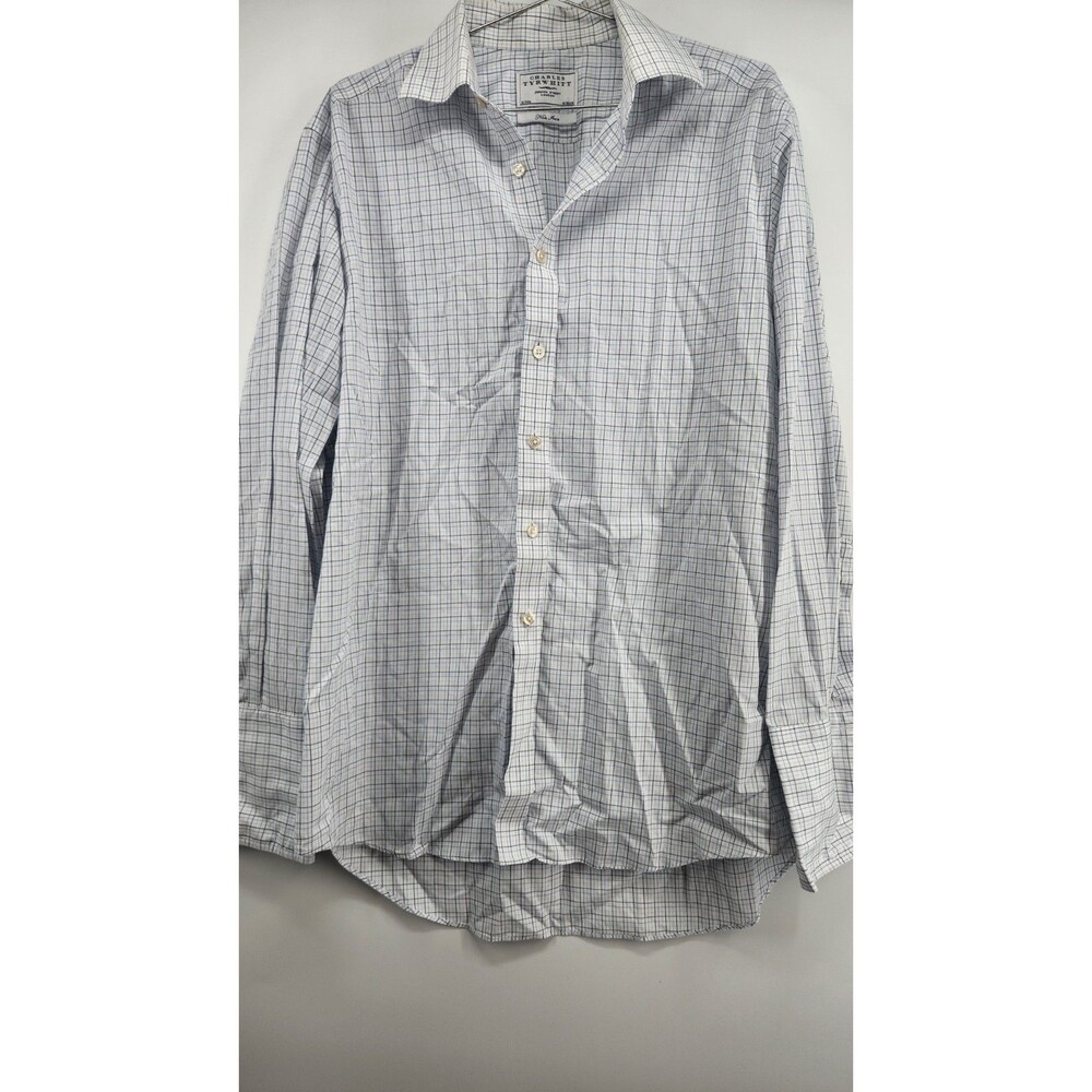 Charles Tyrwhitt Men's 16/34 Inch Non iron White Checkered Long Sleeve Shirt